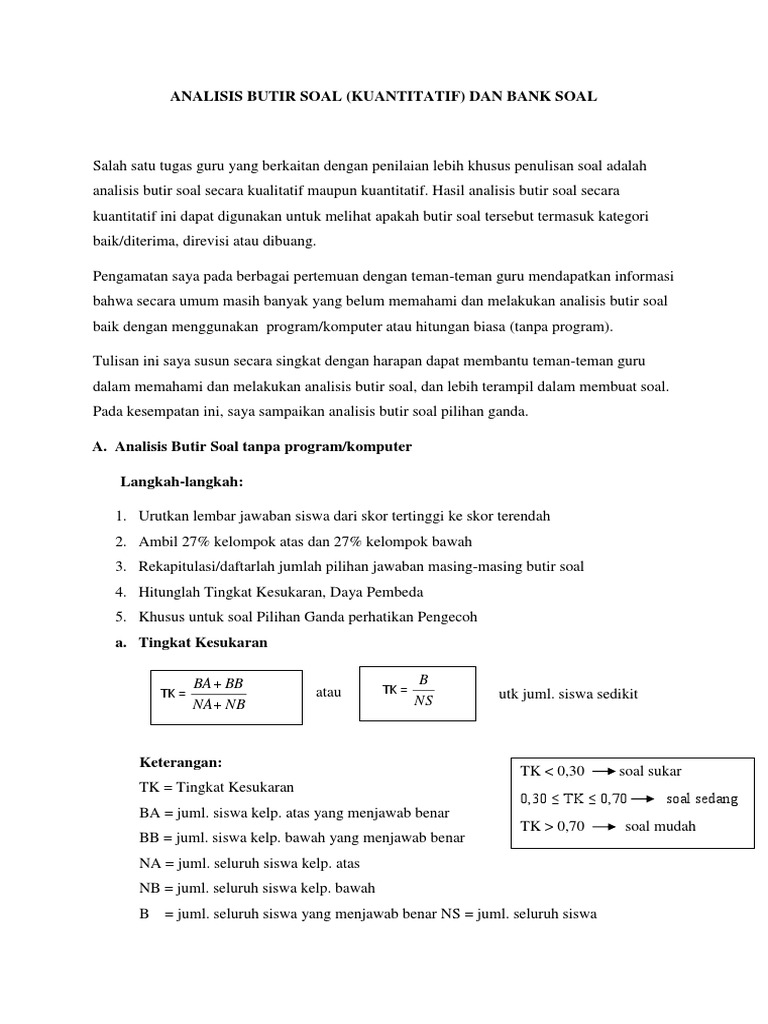 Analisis Butir Soal Dan Bank Soal