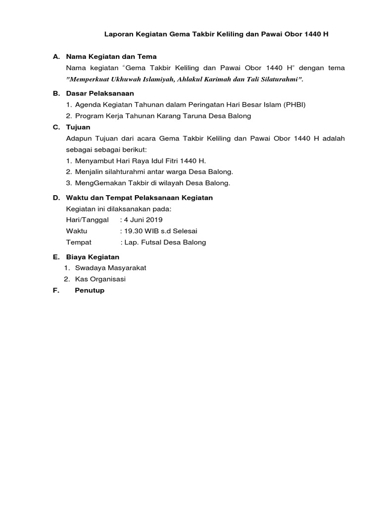 Laporan Pawai Obor dan Takbir 1440 H | PDF