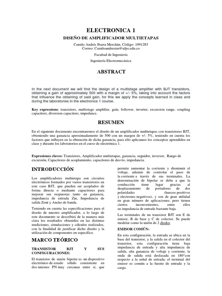Diseño de un amplificador multietapa de 500 de ganancia con