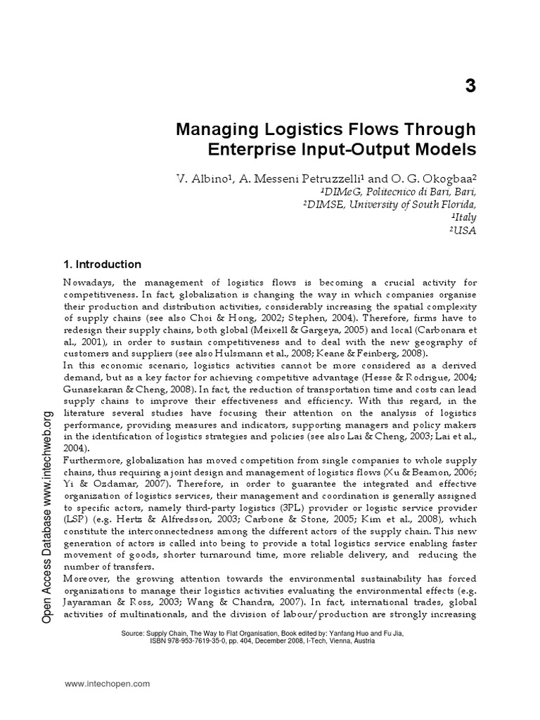 Managing Logistics Flows Through Enterprise Input-Output Models | PDF ...