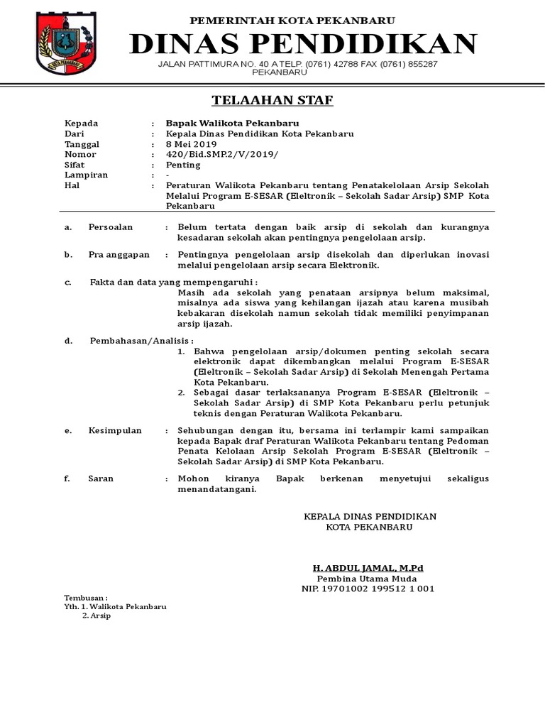Contoh Surat Telaahan Staf