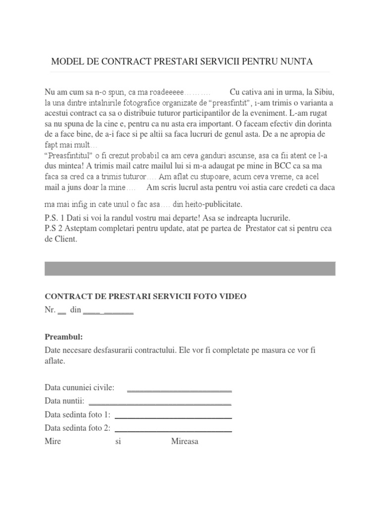 Model De Contract Prestari Servicii Pentru Nunta1