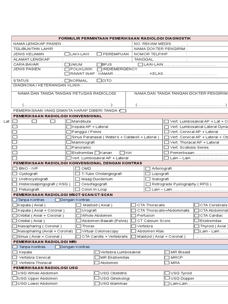 Formulir Permintaan Radiologi Diagnostik | PDF