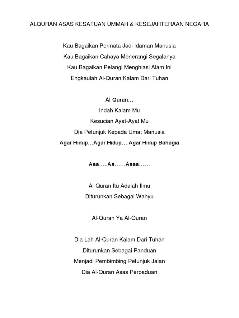 Lirik Lagu Al Quran Kalam Tuhan Arsia Lirik