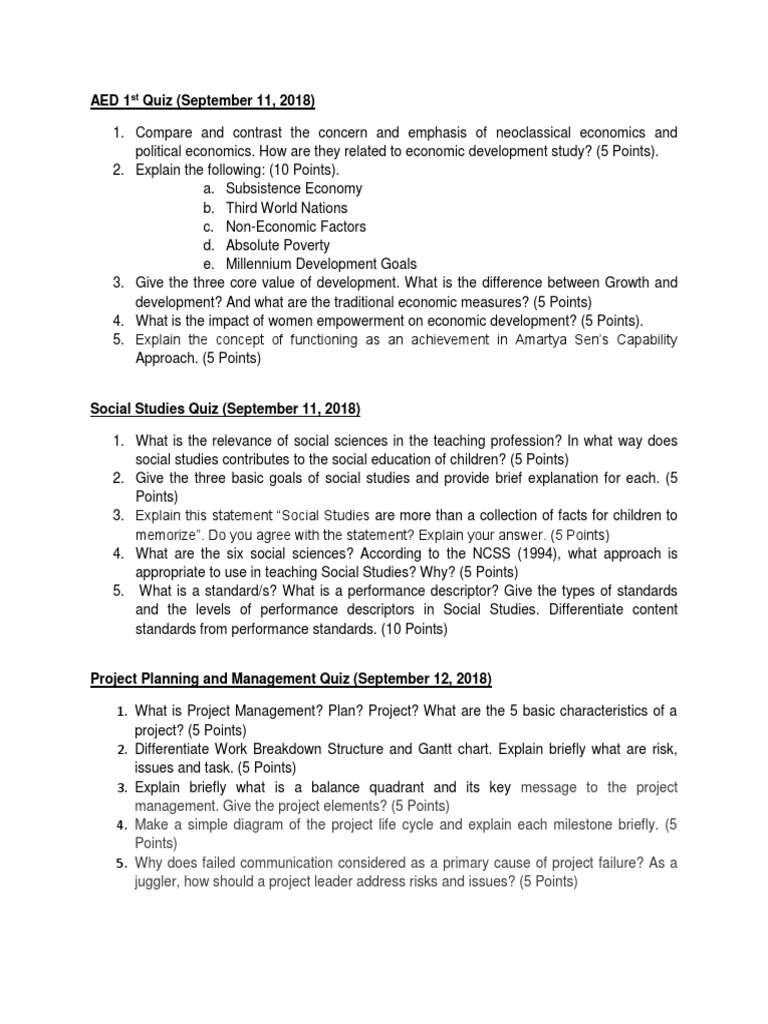 Quiz Sample | PDF | Economic Development | Project Management