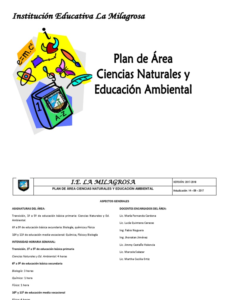 PLAN DE AREA CIENCIAS NATURALES CON DBA Organismos Ciencias