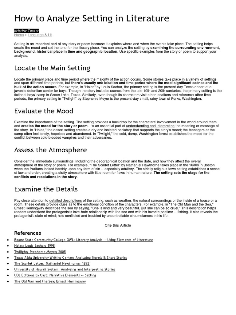 Analyzing Setting in Literature | PDF | The Scarlet Letter | Twilight ...
