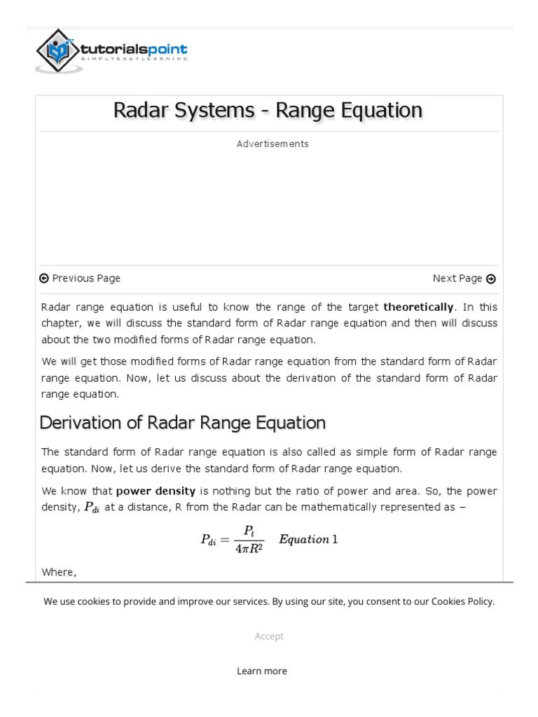 Radar Systems Range Equation PDF PDF Radar Antenna (Radio)
