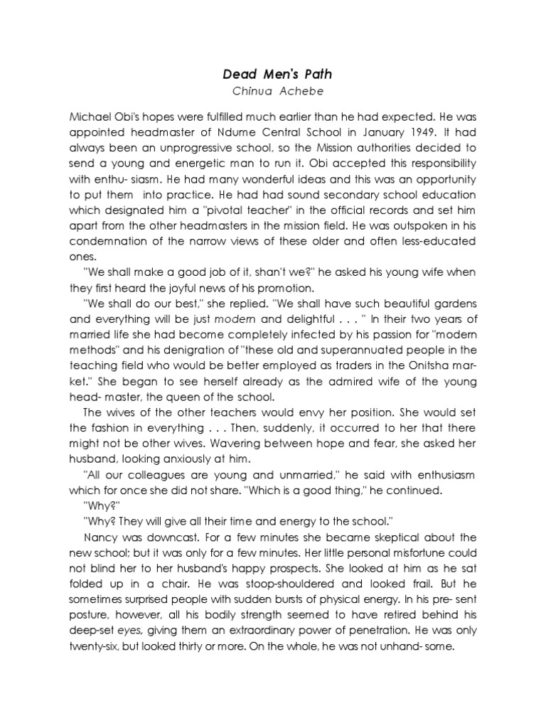 Dead Men's Path Chinua Achebe PDF Idolatry