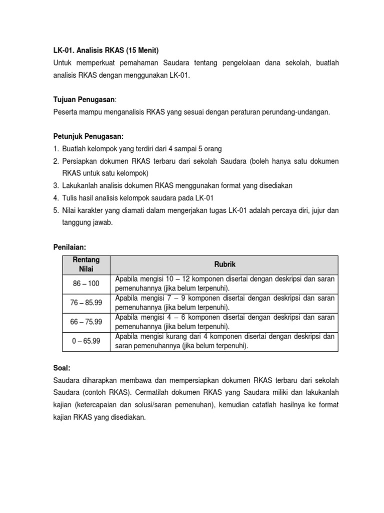 Analisis RKAS Menggunakan LK-01 | PDF