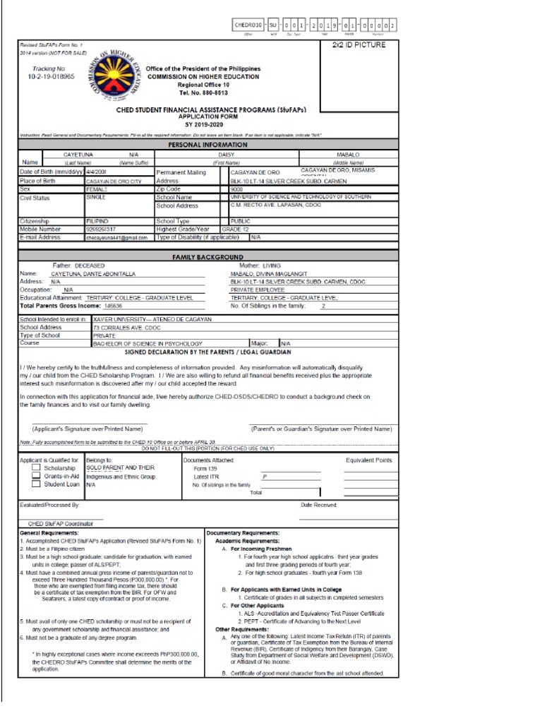 Ched Assistance Application Form 2019 | PDF