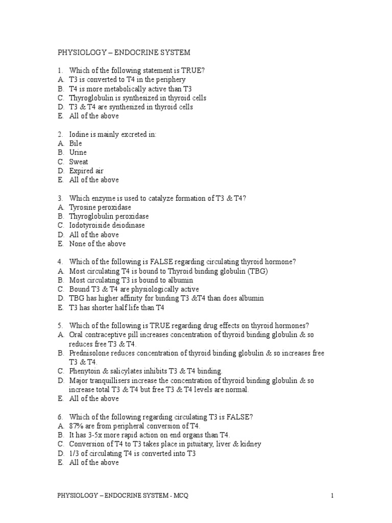 Endocrine Mcq Pdf Cortisol Thyroid Stimulating Hormone