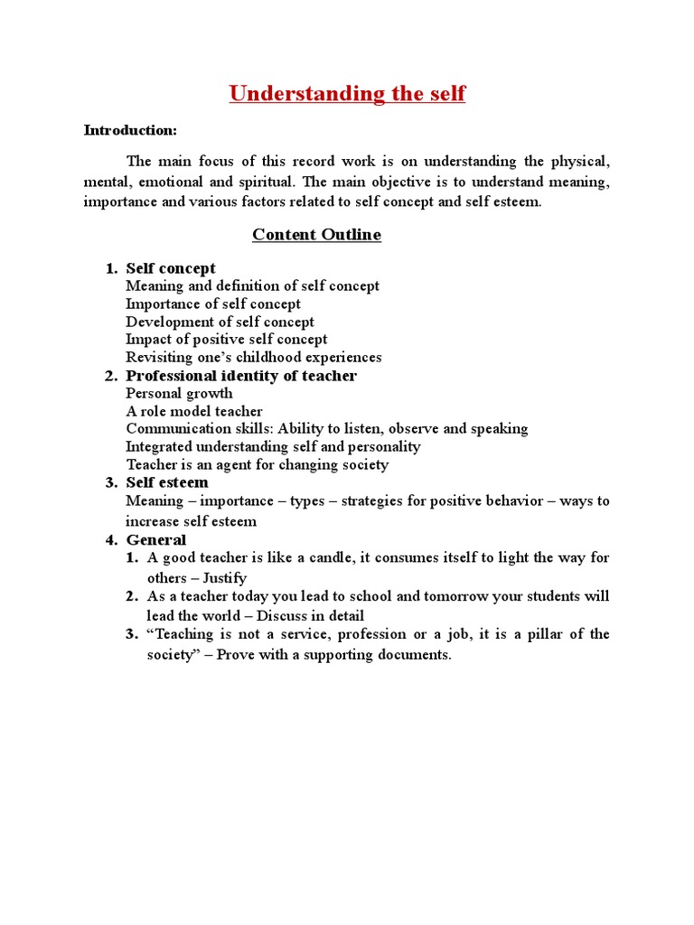 Understanding Self: Concepts & Teacher Identity | PDF