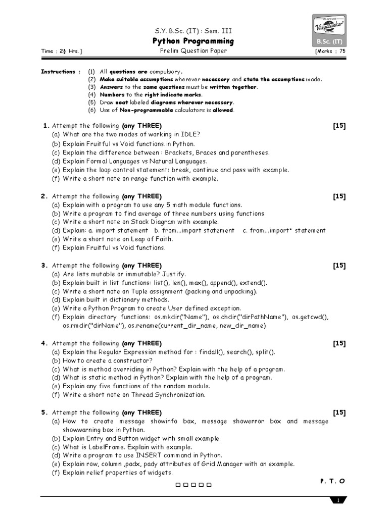 Python Sample Paper | Download Free PDF | Method (Computer Programming ...