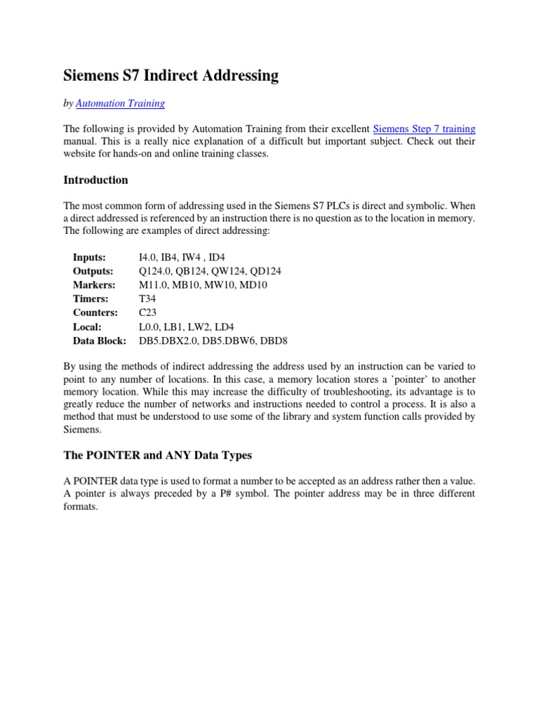 Siemens S7 Indirect Addressing | PDF | Pointer (Computer Programming ...