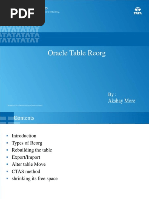 Reorg Of Table Oracle Database Schema Oracle Database