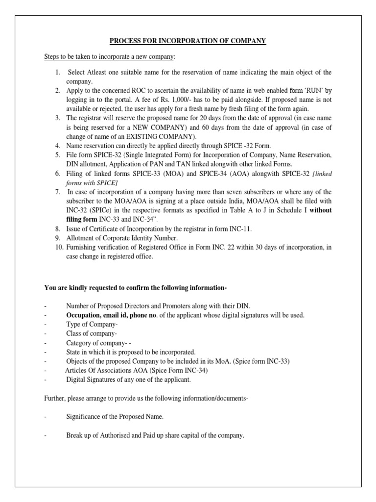 Process For Incorporation of Company | PDF | Identity Document ...