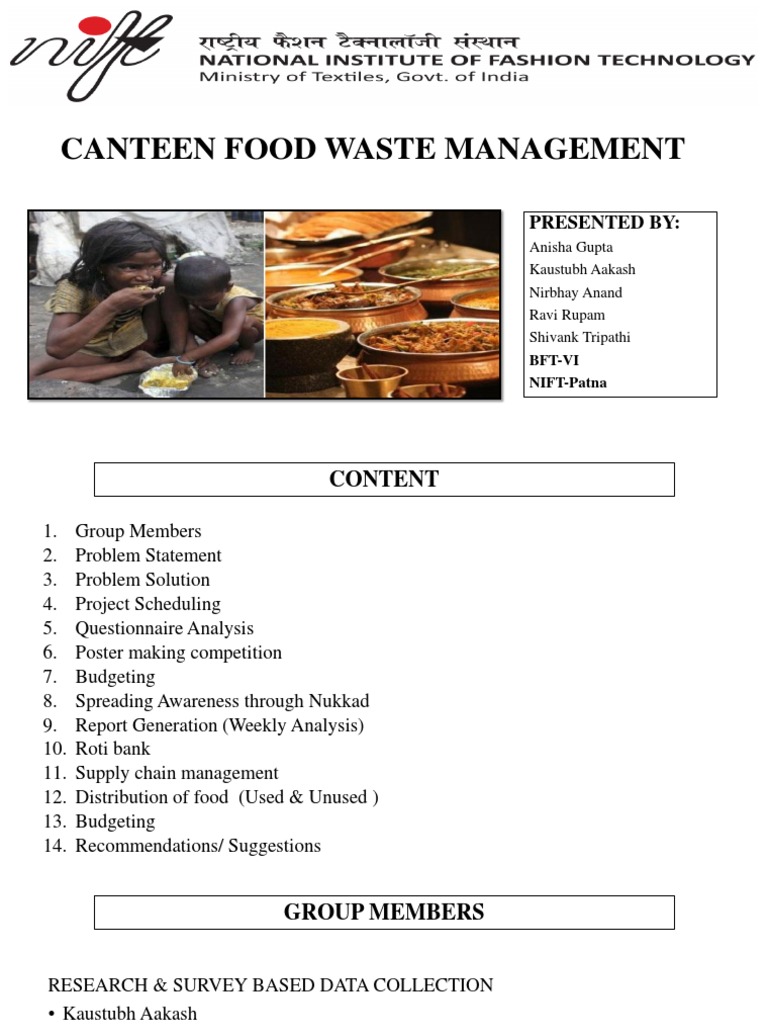 Canteen Food Waste Management Presented by PDF Foods Eating