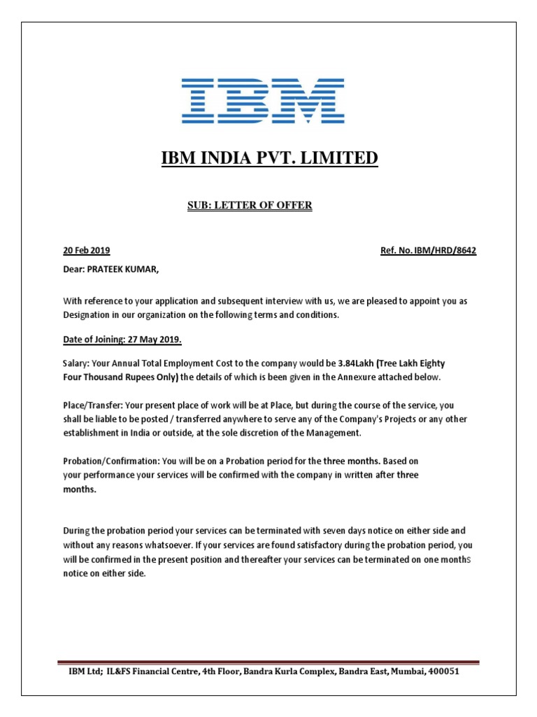 IBM LTD Offer Letter PDF Employment Common Law