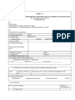 Form - D Application For The Issue/Renewal/Restoration of Certificate of Practice See Reg. 10 & 14