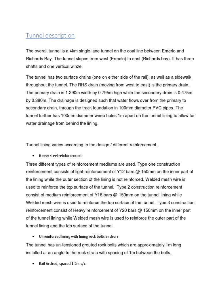 Tunnel Description PDF Tunnel Pipe (Fluid Conveyance)