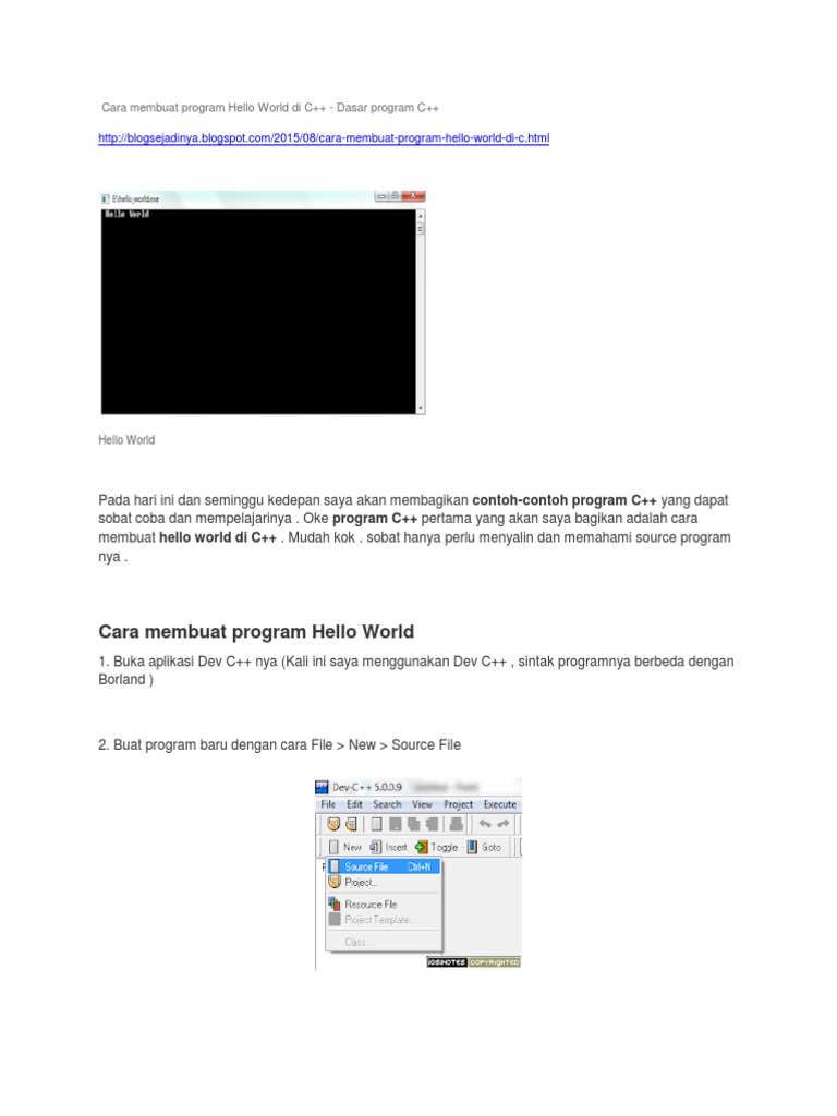 Cara Membuat Program Hello World Di C++ | PDF