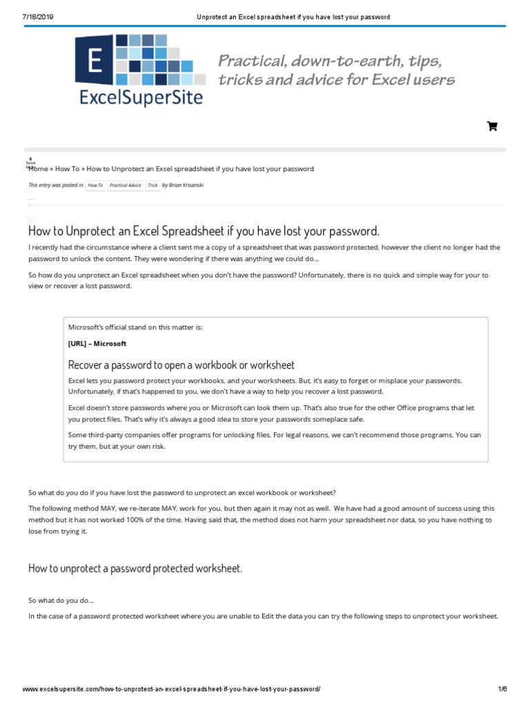 How to unprotect an excel spreadsheet if you have lost your password
