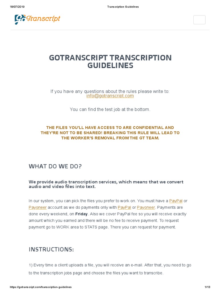 GoTranscript Transcription Guidelines | PDF | Linguistics | Symbols