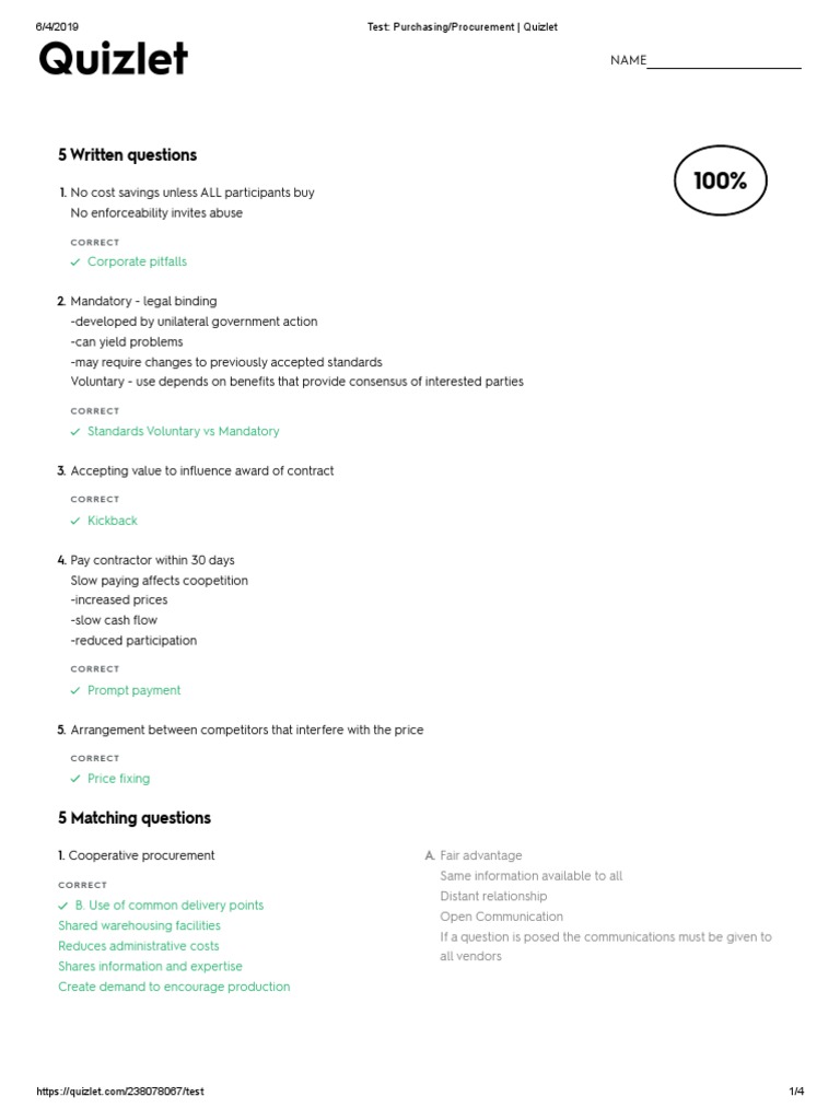 Procurement Test Questions & Answers | PDF | Procurement | Competition