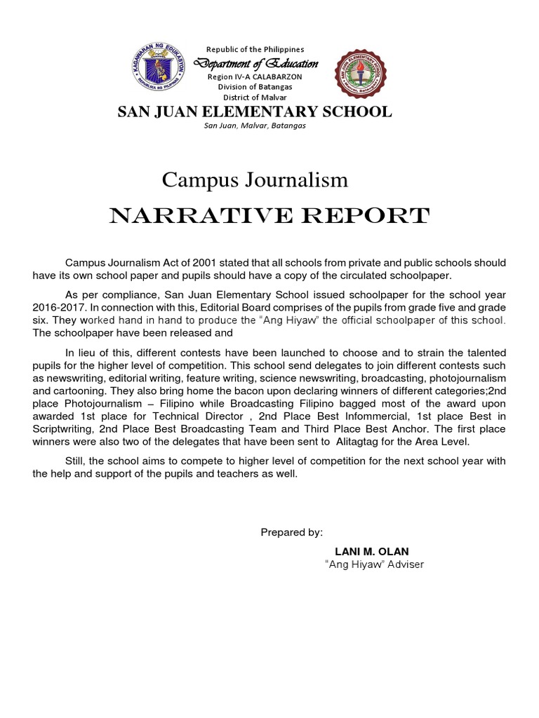 San Juan Elementary School Journalism Report | PDF