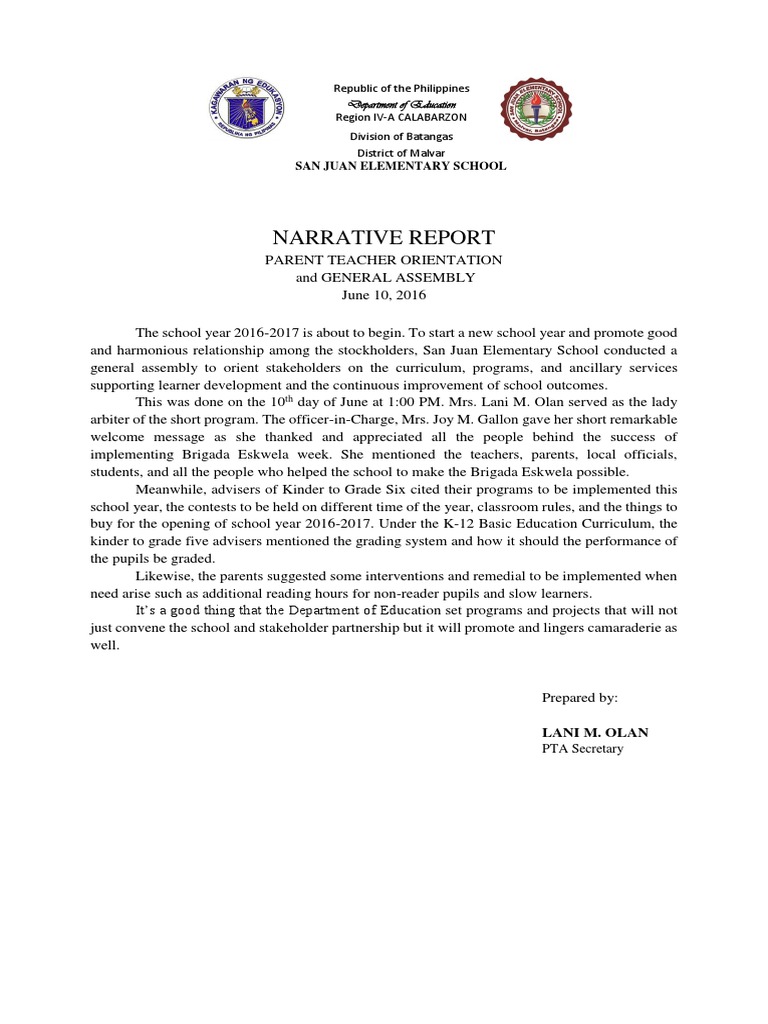 Narrative Report Gen Assembly PDF Curriculum Pedagogy