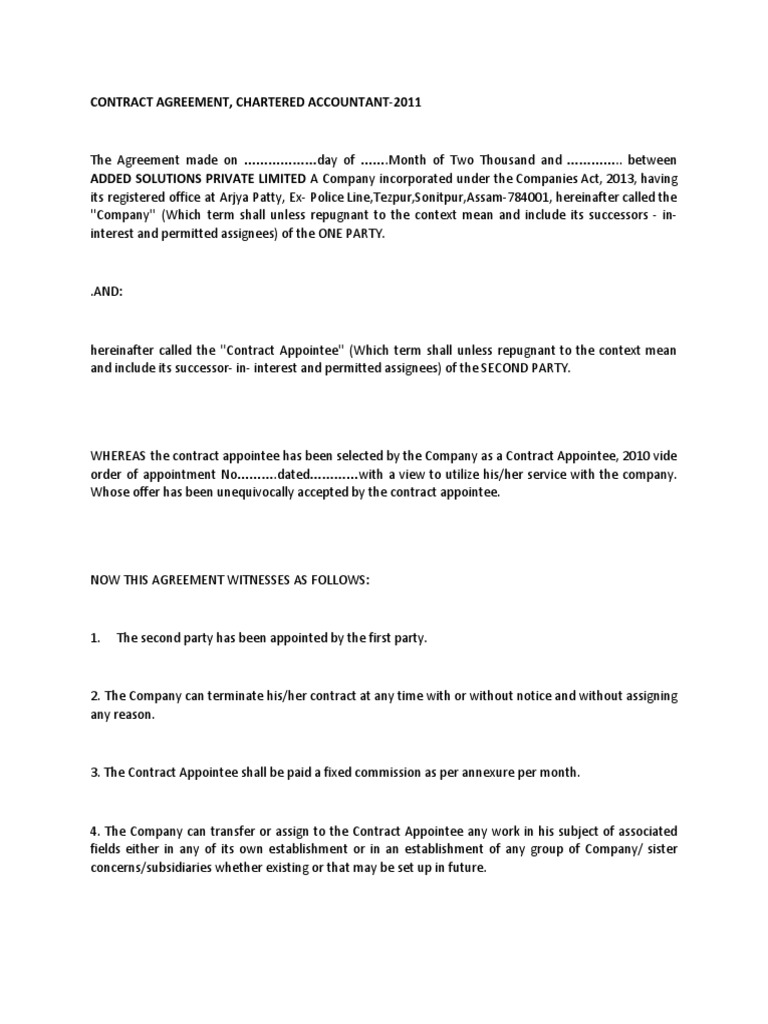 Contract Agreement, Chartered Accountant2011 PDF Contractual Term Mediation