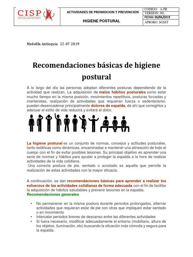 Recomendaciones de Higiene Postural | PDF | Dolor lumbar