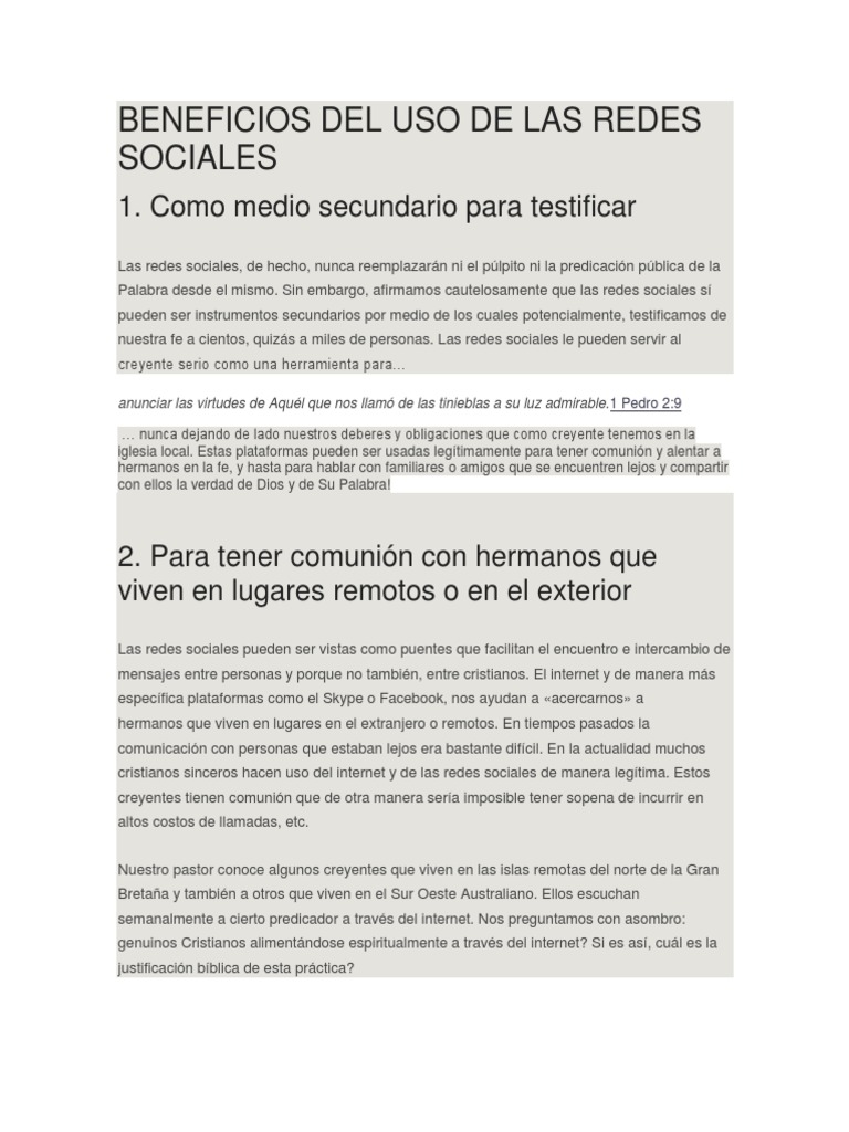 Beneficios y riesgos de las redes sociales | PDF | Pecado | Servicio de ...