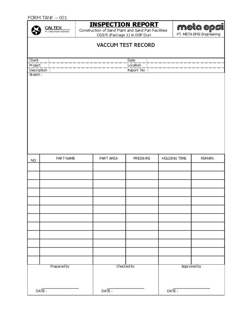 Tank Inspection Report for Sand Facilities | PDF | Specification ...