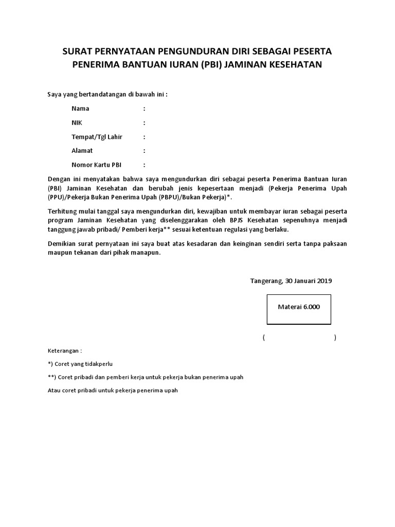 Surat Pengunduran Diri Pbi