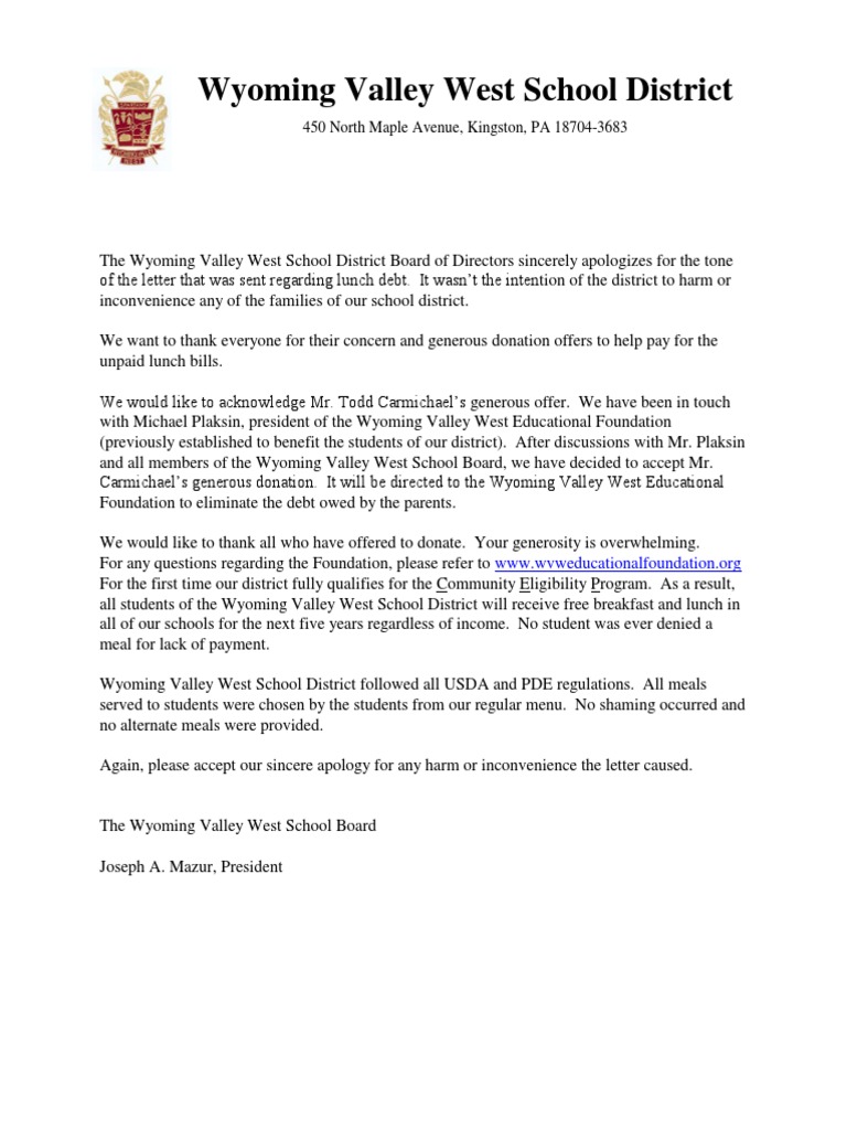 Wyoming Valley West School District 450 North Maple Avenue, Kingston