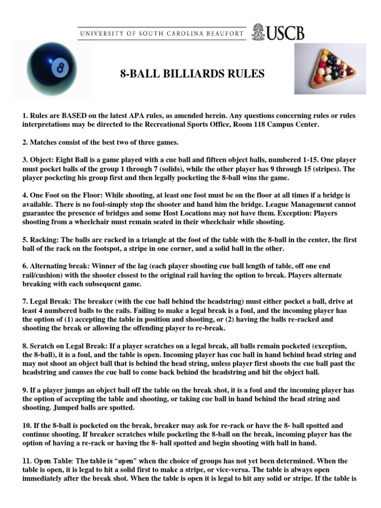 8-Ball Billiards Rules | PDF | Games Of Mental Skill | Individual Sports