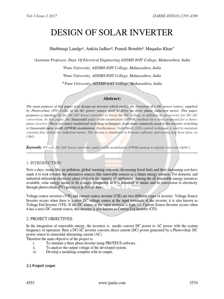 Design of Solar Inverter To Drive Three Phase Induction Motor ...