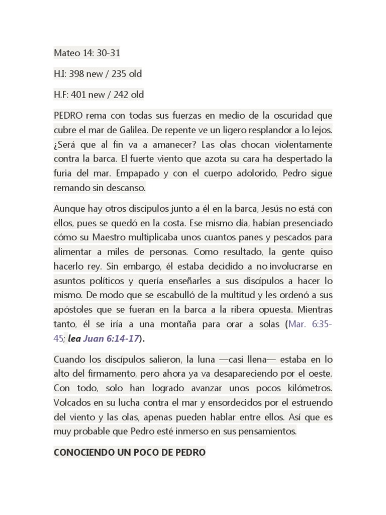 Predicacion Sobre Mateo 14 | PDF | San Pedro | Evangelio de juan