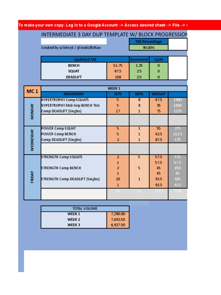 Intermediate 3-Day DUP Template | PDF | Physical Exercise | Recreation