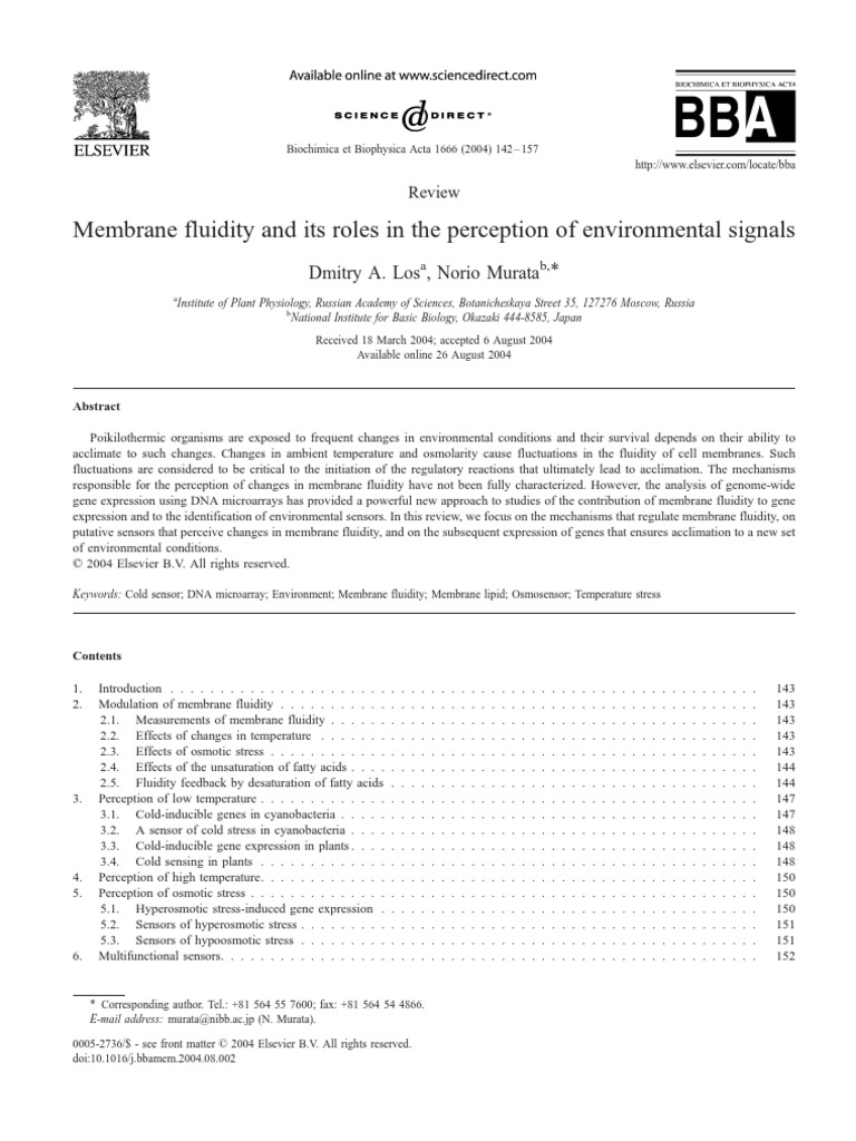 Membrane Fluidity and Environmental Sensing | PDF | Signal Transduction ...