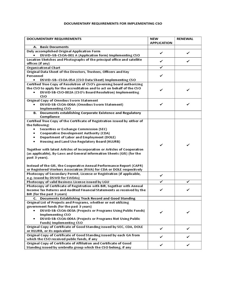 CSO Accreditation Documentary Requirements | PDF | Unemployment ...