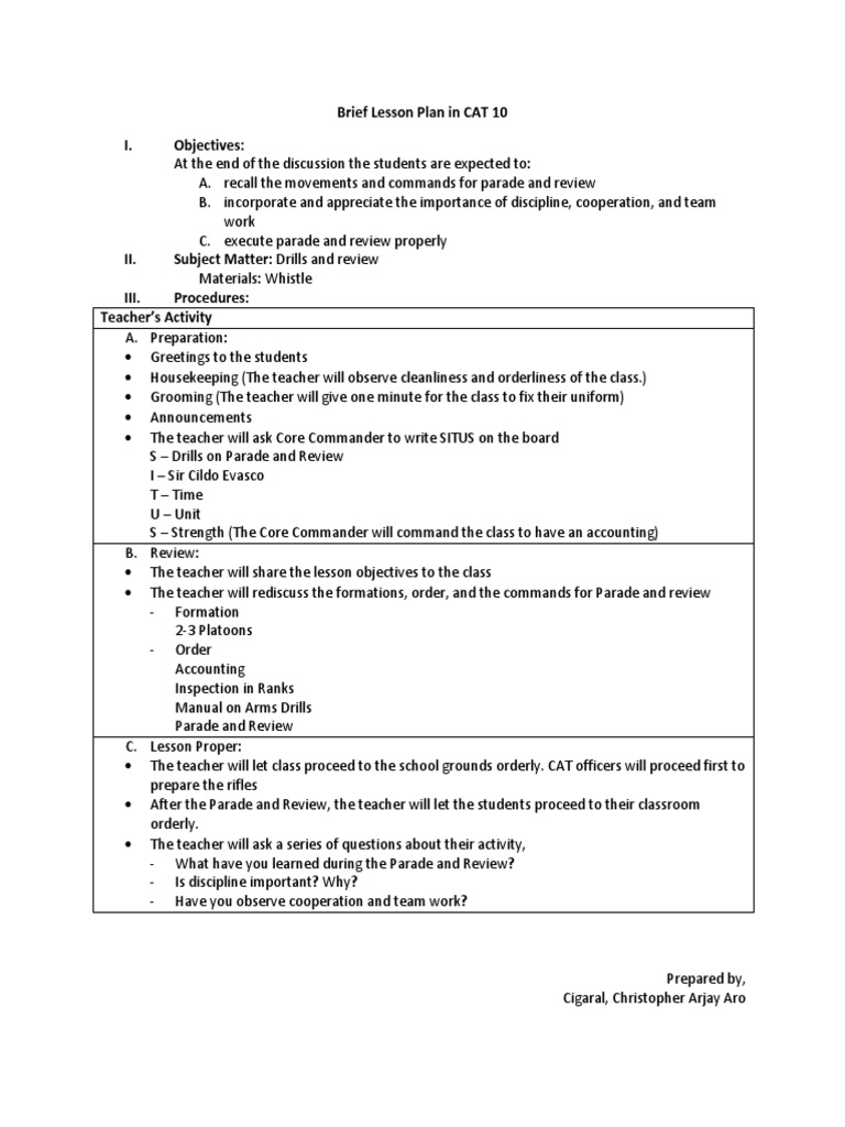 Brief Lesson Plan in CAT 10 I. Objectives | PDF | Lesson Plan ...