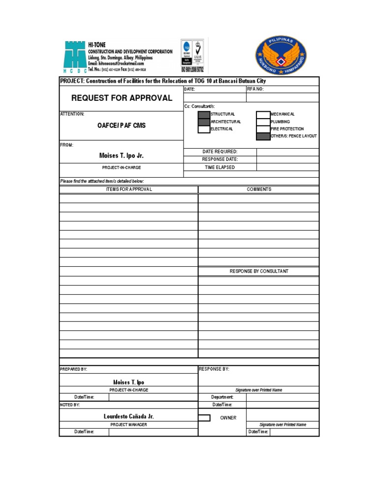 Construction Forms for TOG 10 Relocation | PDF