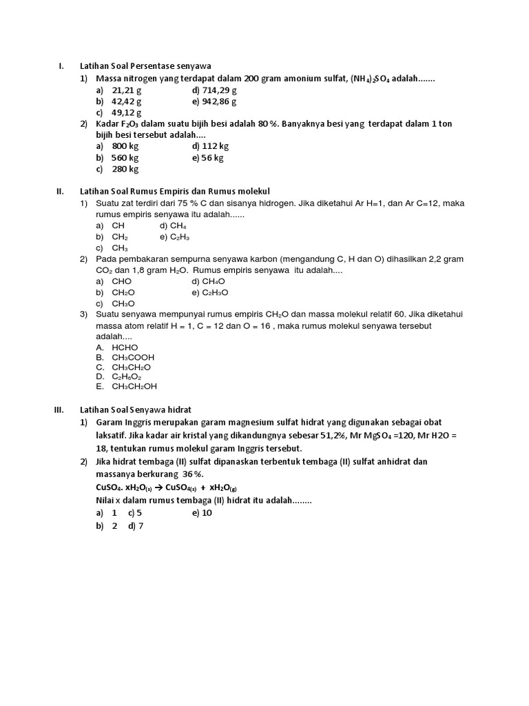 Latihan Soal Stoikiometri Senyawa