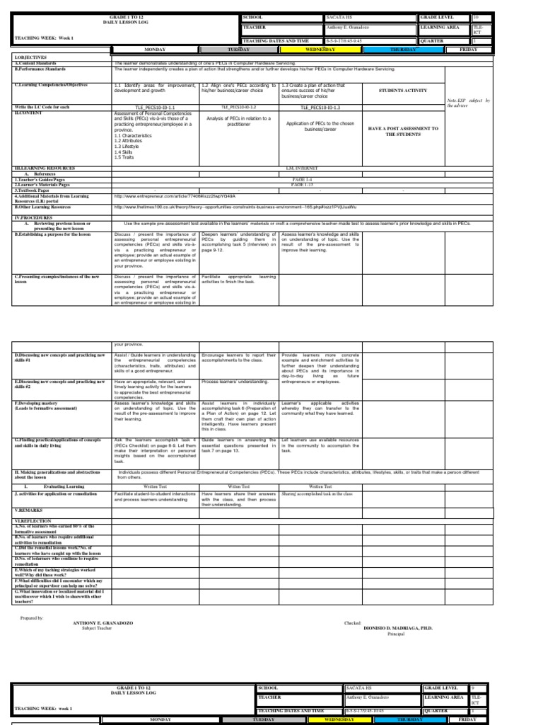 DLL ICT 9 & 10 Quarter 1 Overview | PDF | Area | Learning