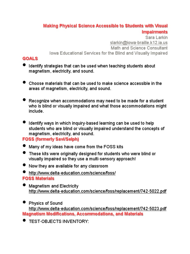 Accessible Science for Visually Impaired Students | PDF | Sound ...