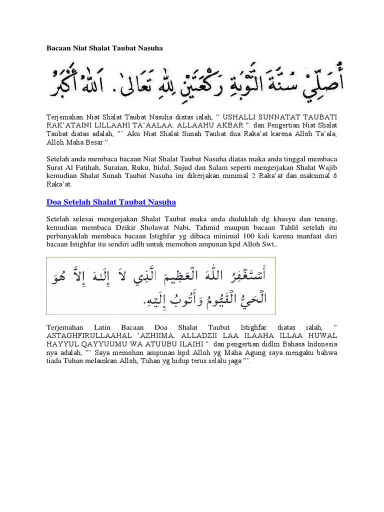 Bacaan Niat Shalat Taubat Nasuha