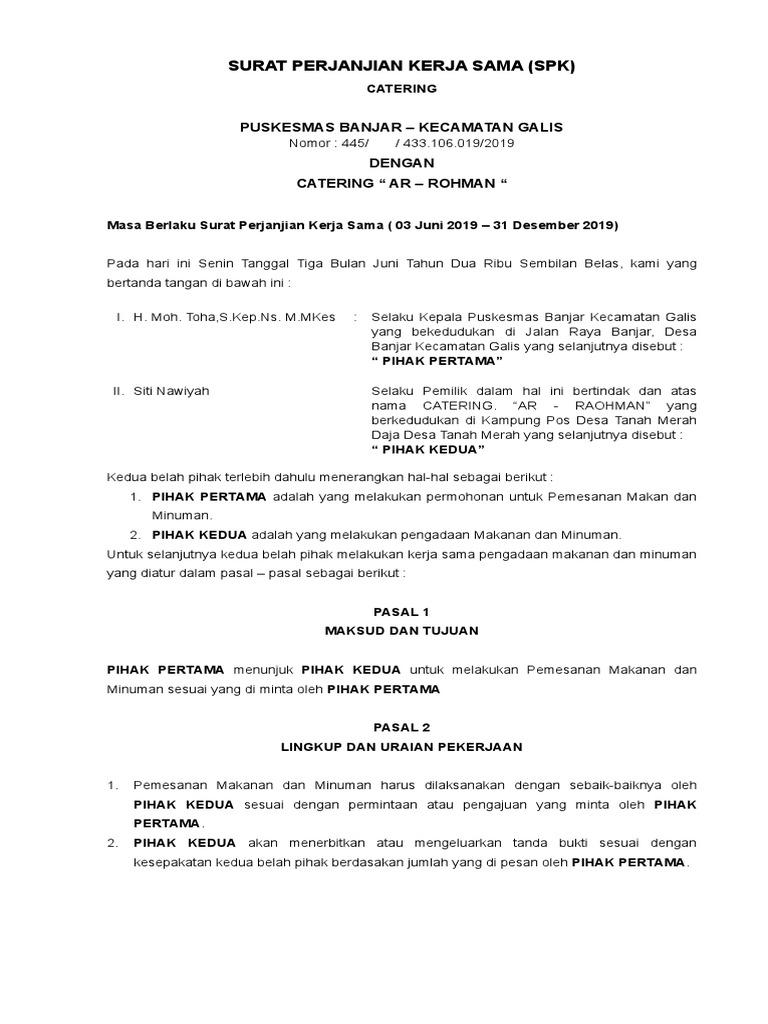 Contoh Surat Perjanjian Kerjasama Catering Dengan Perusahaan : Surat Perjanjian Kerjasama Catering Docx : Kerjasama jasa juga dapat terlihat dari kerjasama antara sekolah dengan jasa.